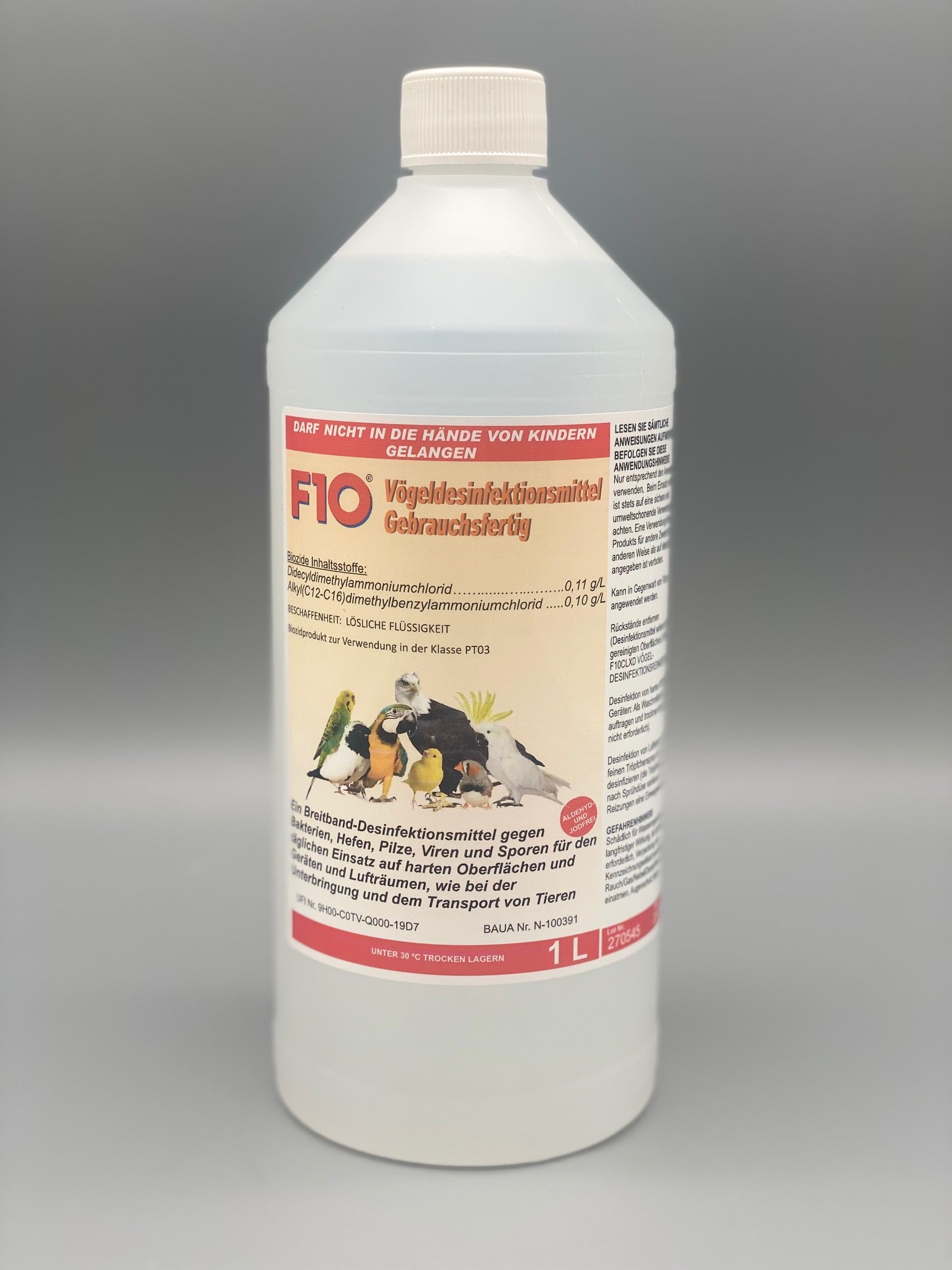 F 10 Gebrauchsfertiges Desinfektionsmittel für Vögel